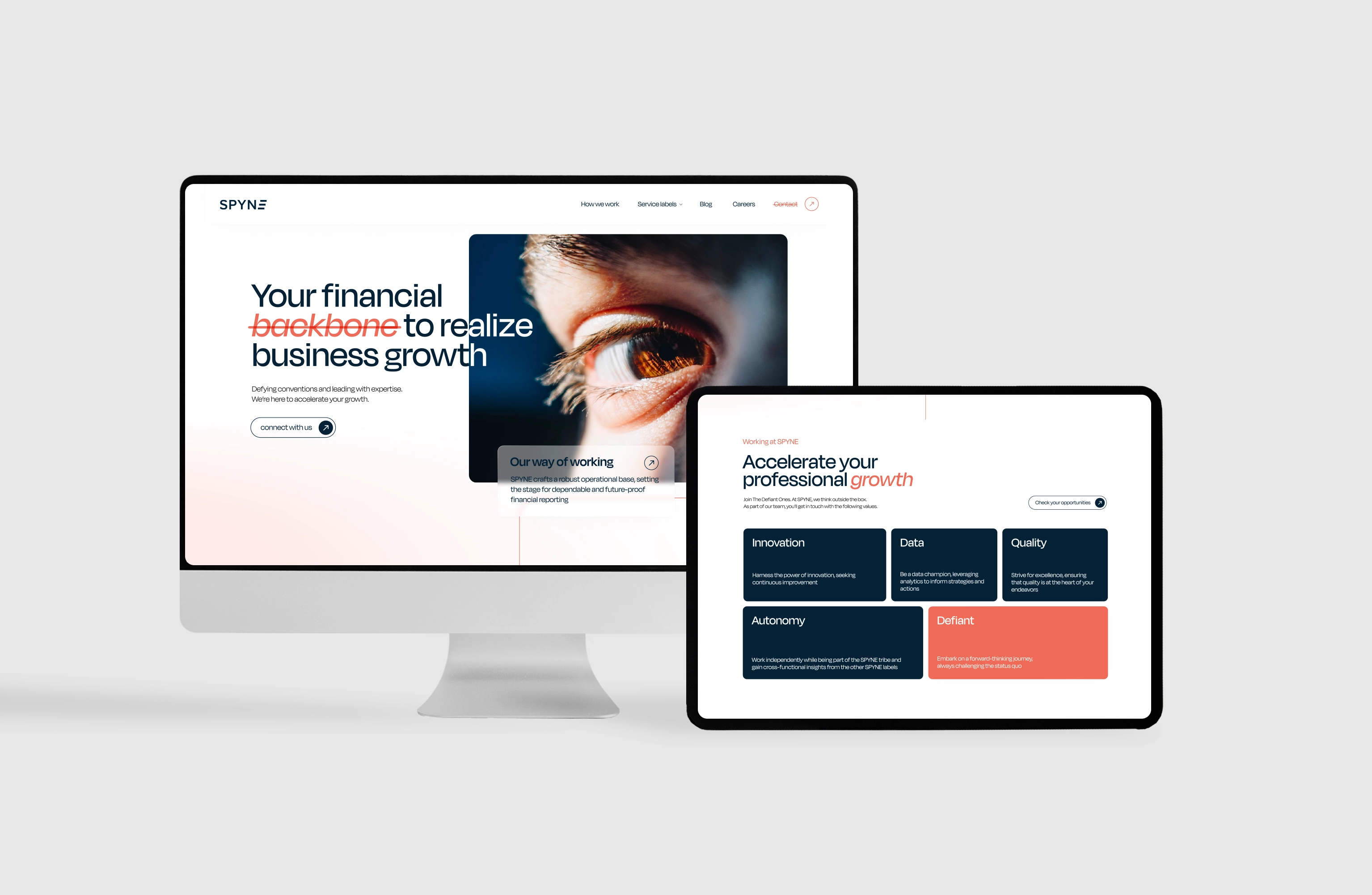 Spyne website shown on MacBook and iPhone device mockups